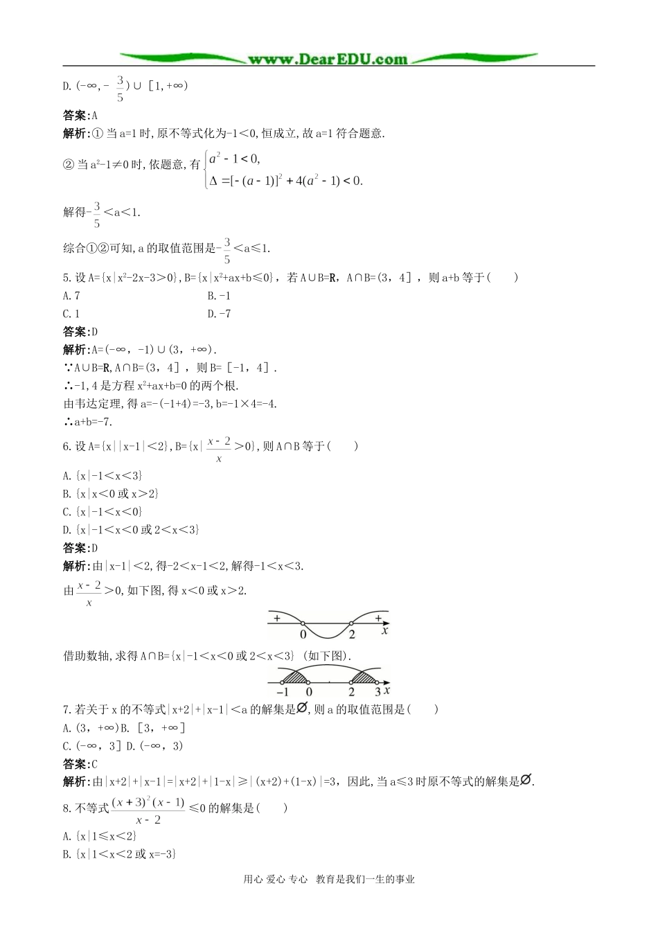 高二数学同步检测三 不等式的解法_第2页