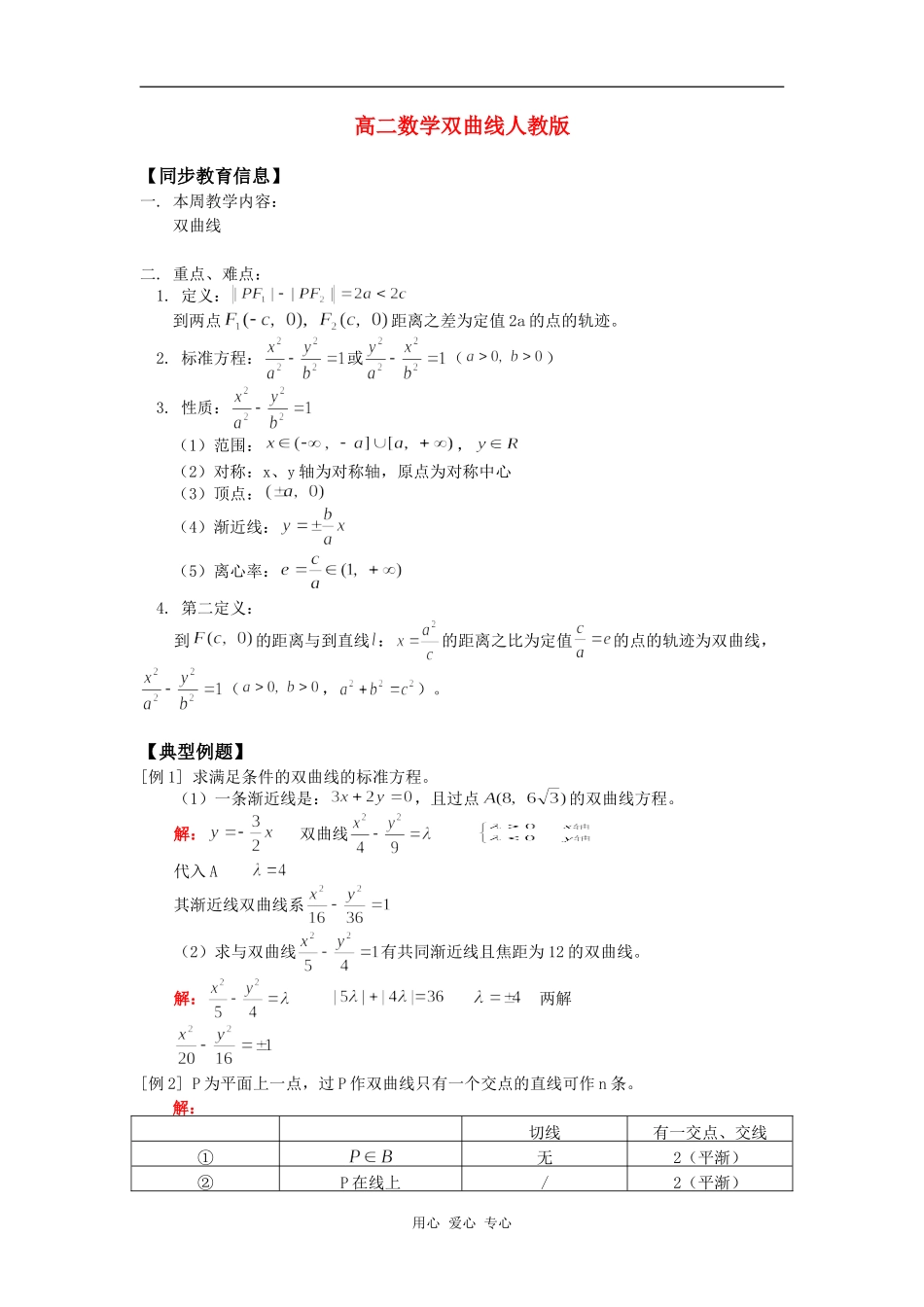 高二数学双曲线人教版 (2)知识精讲_第1页