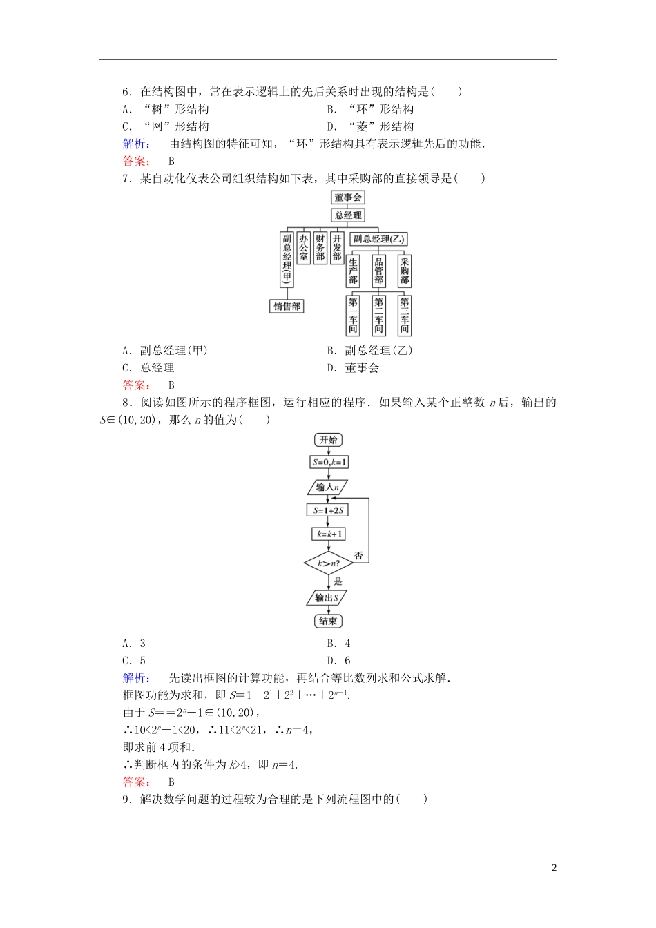 高中数学 第四章 框图章末高效整合 新人教A版选修1-2-新人教A版高二选修1-2数学试题_第2页