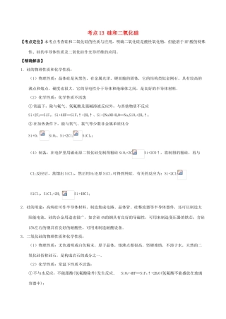 高中化学 最易错考点系列 考点13 硅和二氧化硅 新人教版必修1-新人教版高一必修1化学试题