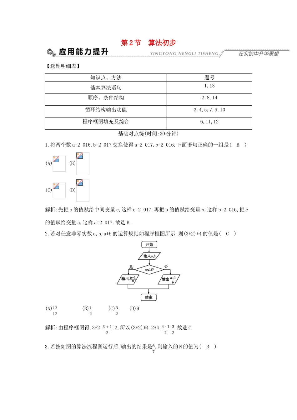（全国通用）高考数学大一轮复习 第十一篇 复数 算法 推理与证明 第2节 算法初步习题 理-人教版高三全册数学试题_第1页