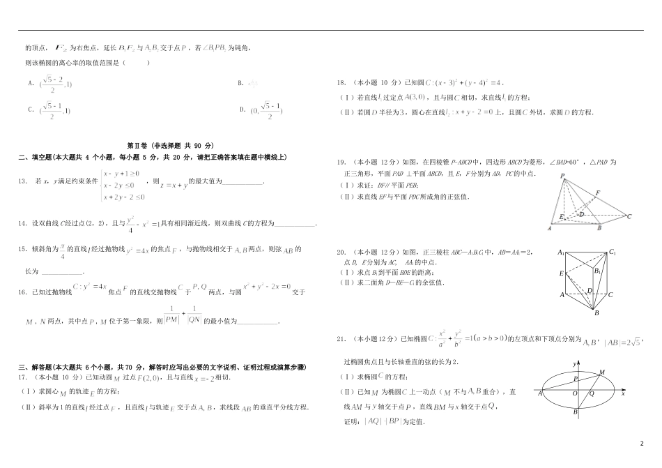 黑龙江省哈师大附中高二数学上学期期中试题 理-人教版高二全册数学试题_第2页