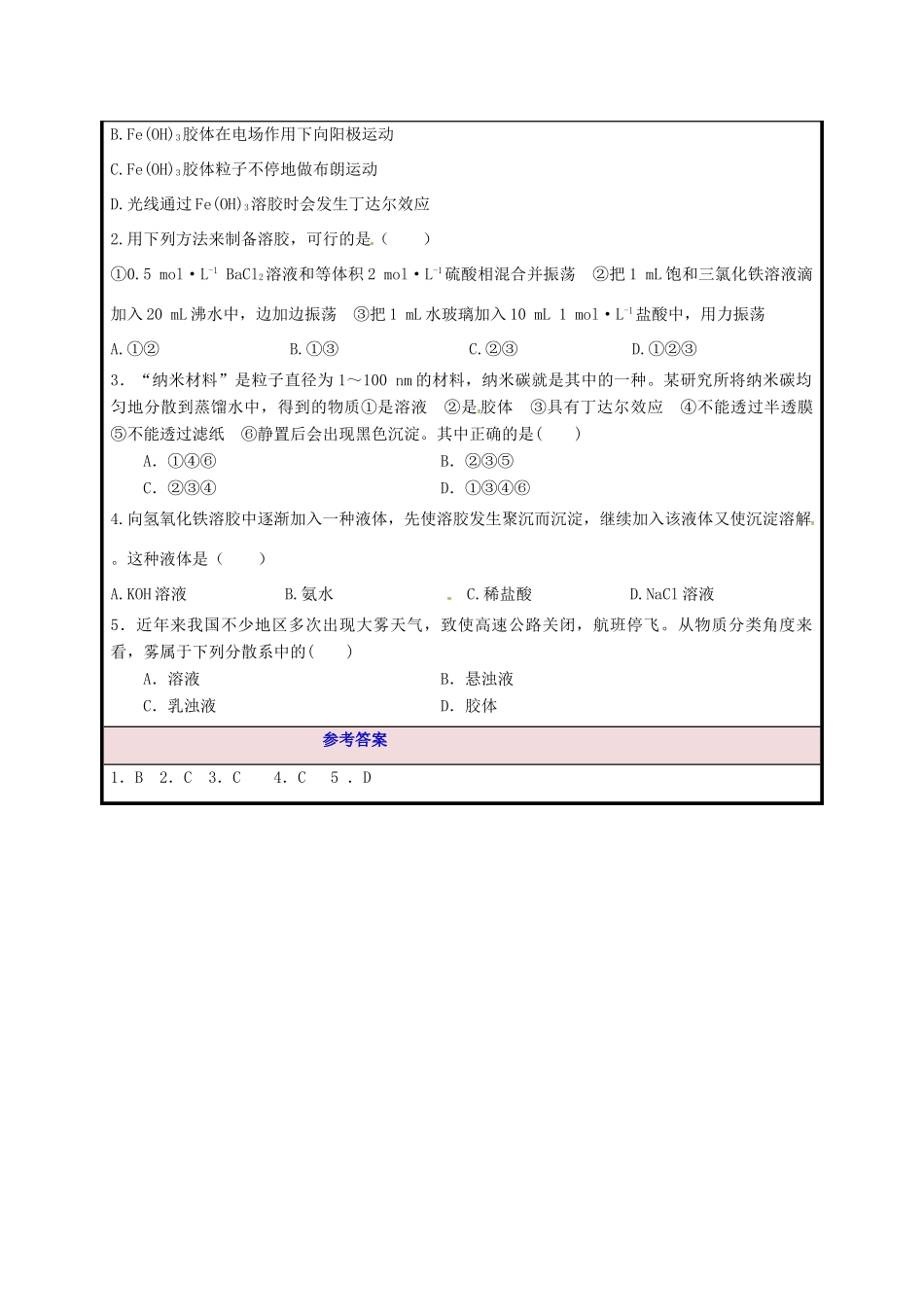 高一化学期中圈题2《分散系和胶体》-人教版高一全册化学试题_第2页