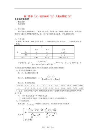 高二数学（文）统计案例（文）人教实验版（B）知识精讲