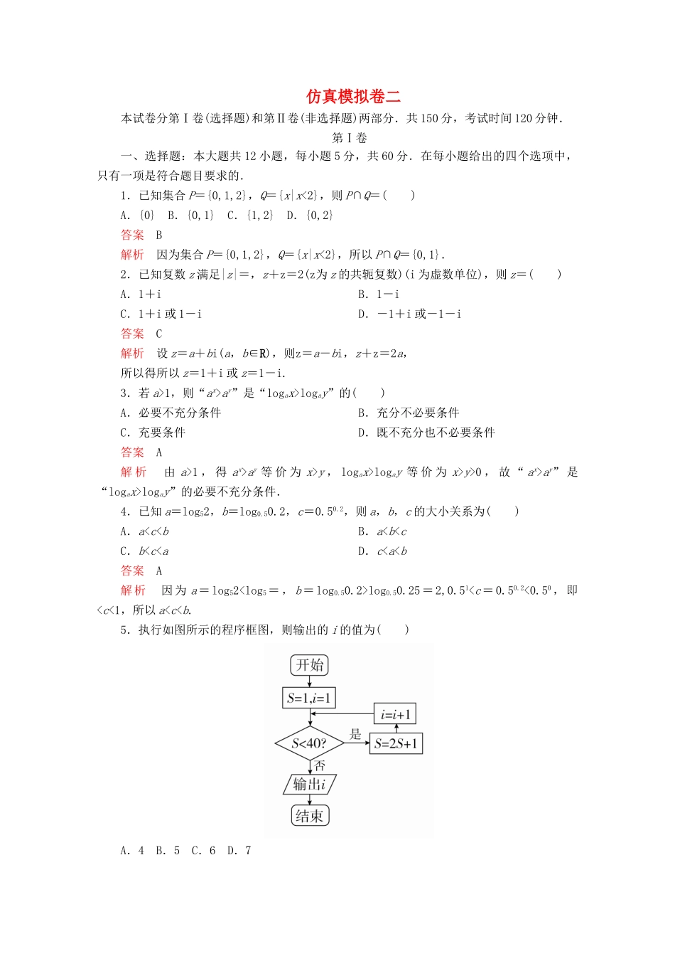 （全国通用）高考数学二轮复习 专题提分教程 仿真模拟卷二 理-人教版高三全册数学试题_第1页