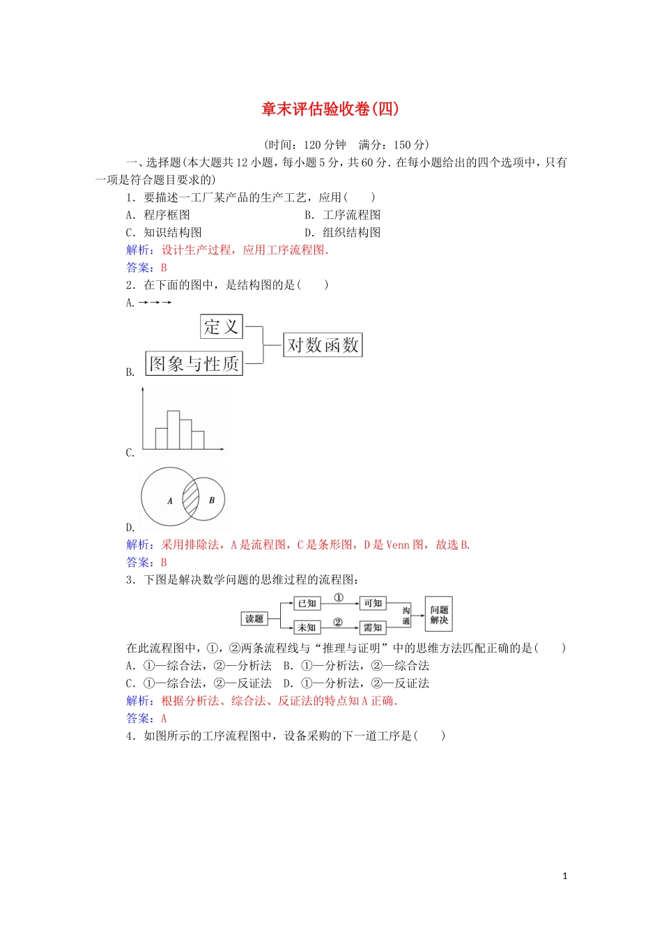 高中数学 第四章 框图章末评估验收卷演练（含解析）新人教A版选修1-2-新人教A版高二选修1-2数学试题_第1页