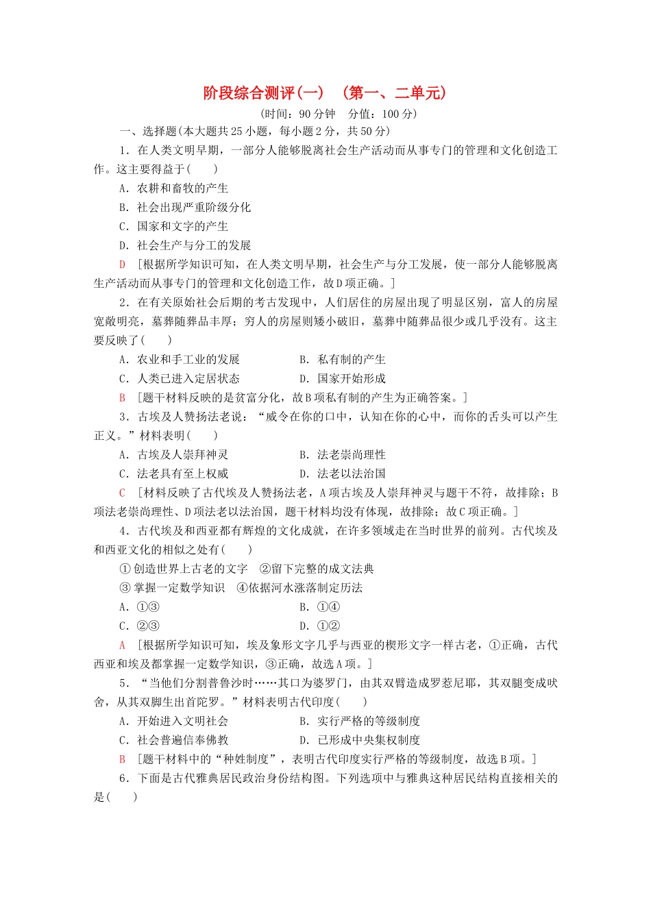 高中历史 阶段综合测评1 新人教版必修《中外历史纲要下》-新人教版高一必修历史试题_第1页