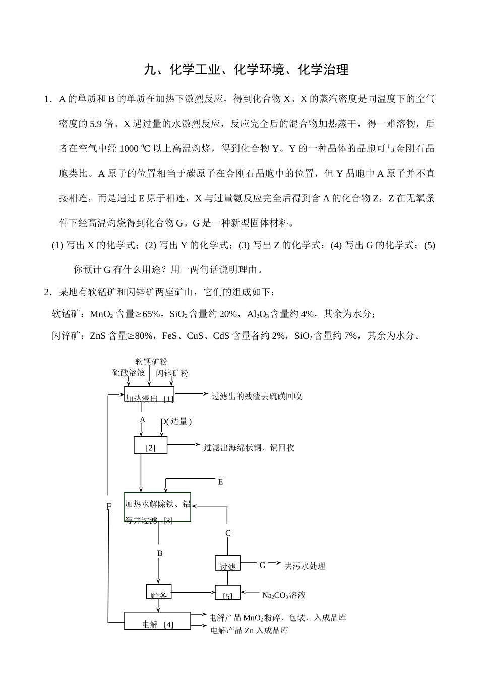全国高中生化学竞赛初赛分专题训练试题 9、化学工业、化学环境、化学治理_第1页