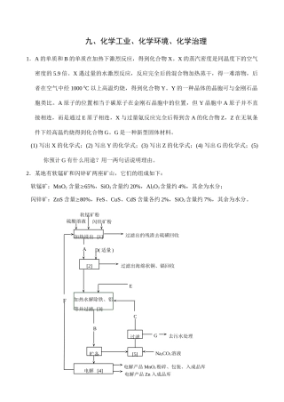 全国高中生化学竞赛初赛分专题训练试题 9、化学工业、化学环境、化学治理