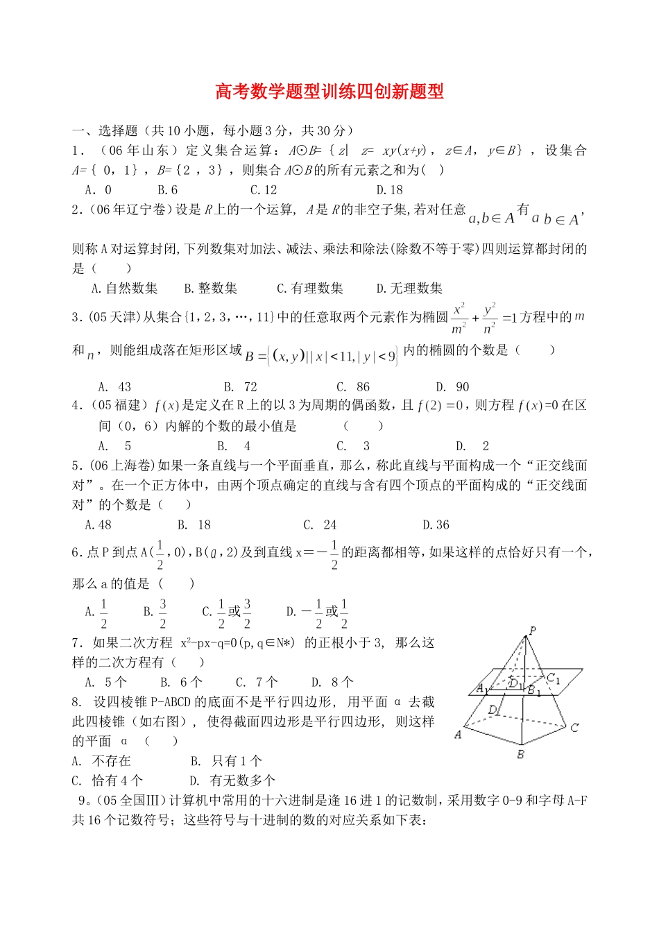 高考数学题型训练四创新题型 人教版_第1页
