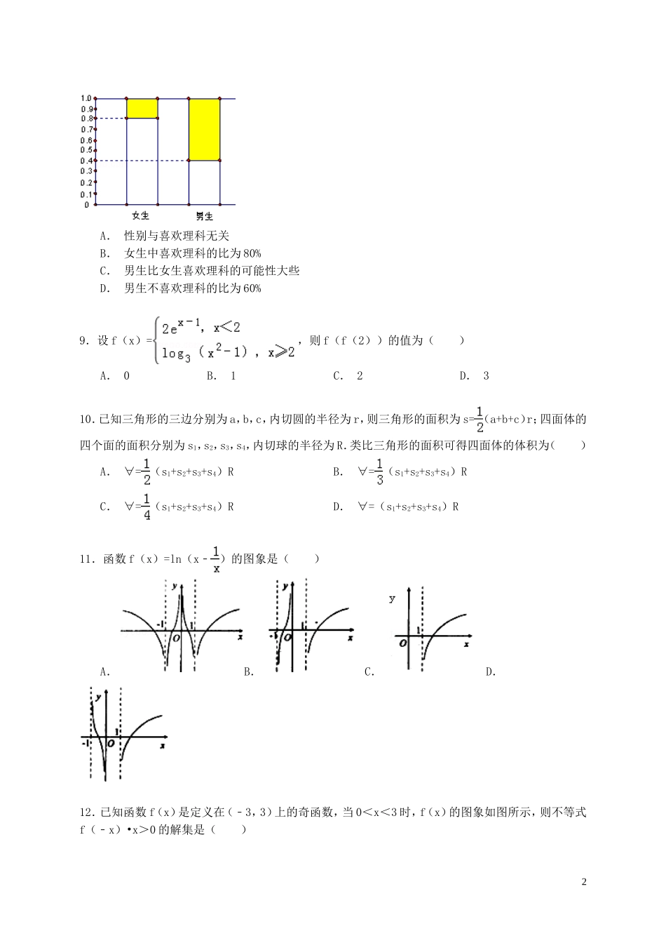 甘肃省张掖市高台一中高二数学下学期期末试卷 文（含解析）-人教版高二全册数学试题_第2页