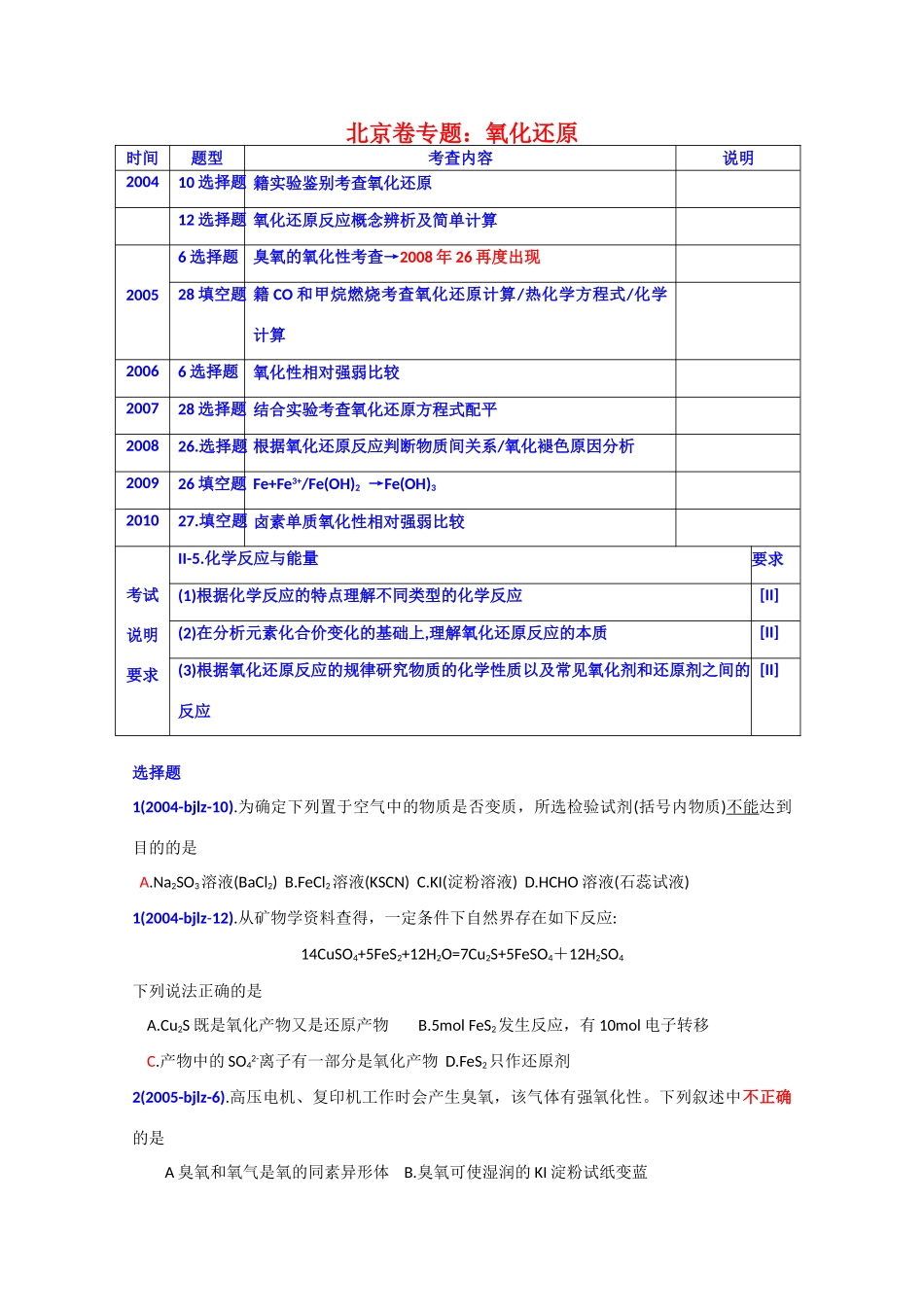 北京市高考化学 专题分析 氧化还原_第1页