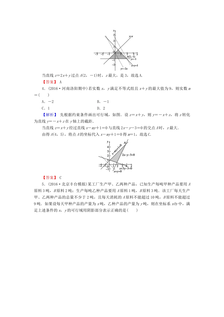 高考数学总复习 7.3 二元一次不等式（组）与简单的线性规划问题演练提升同步测评 文 新人教B版-新人教B版高三全册数学试题_第2页