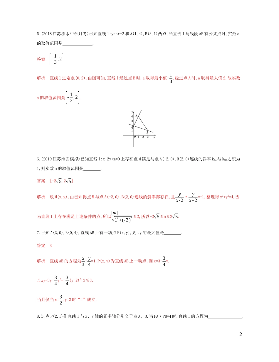 （江苏专用）高考数学总复习 第九章 第一节 直线的方程课时作业 苏教版-苏教版高三全册数学试题_第2页