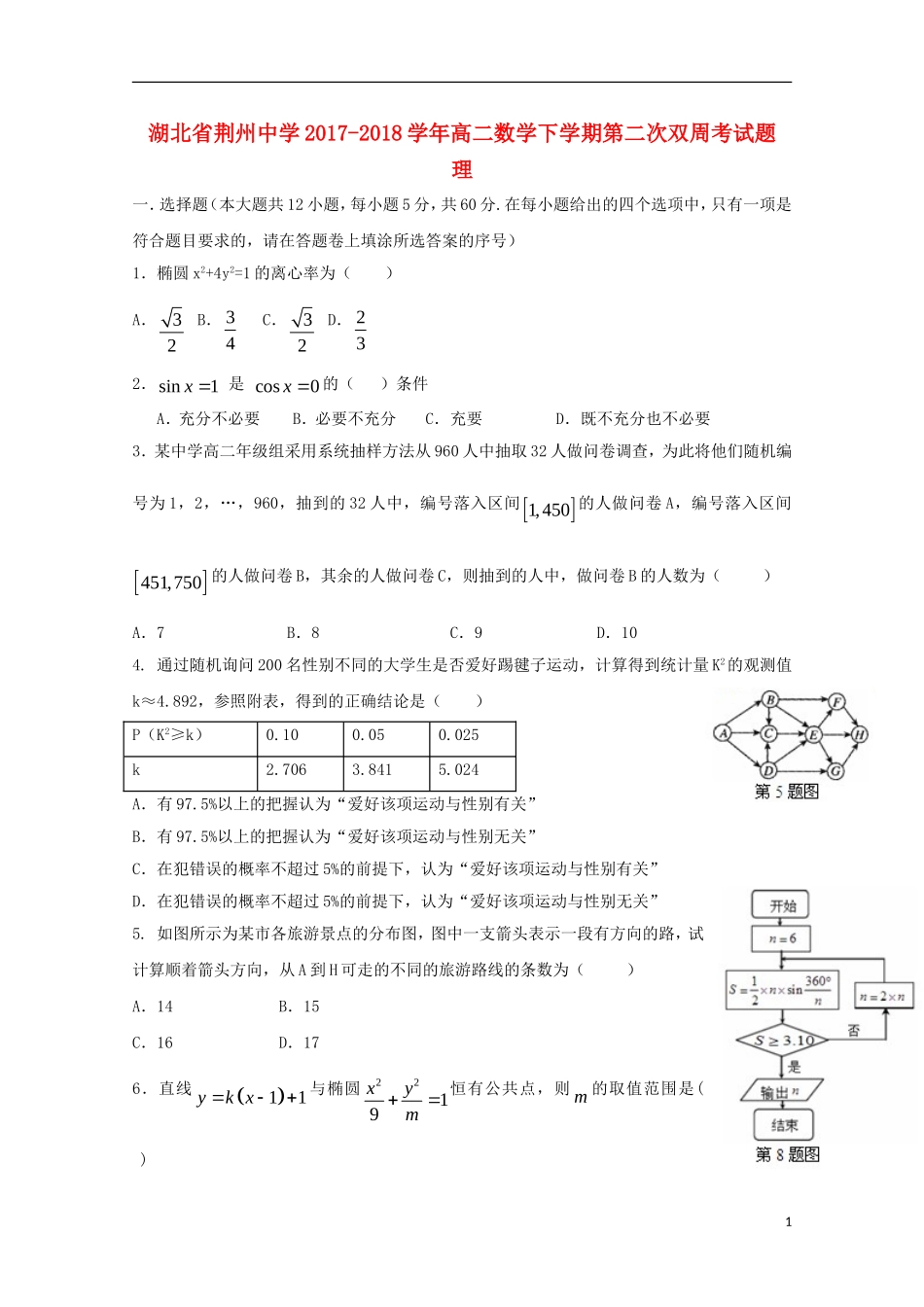 高二数学下学期第二次双周考试题 理-人教版高二全册数学试题_第1页