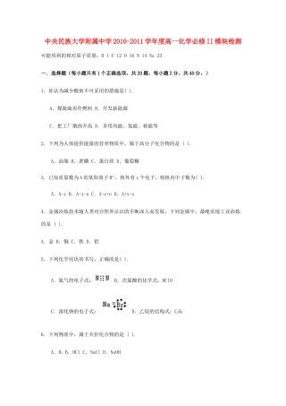 北京市中央民族大学附属中学10-11学年高一化学模块检测必修【会员独享】