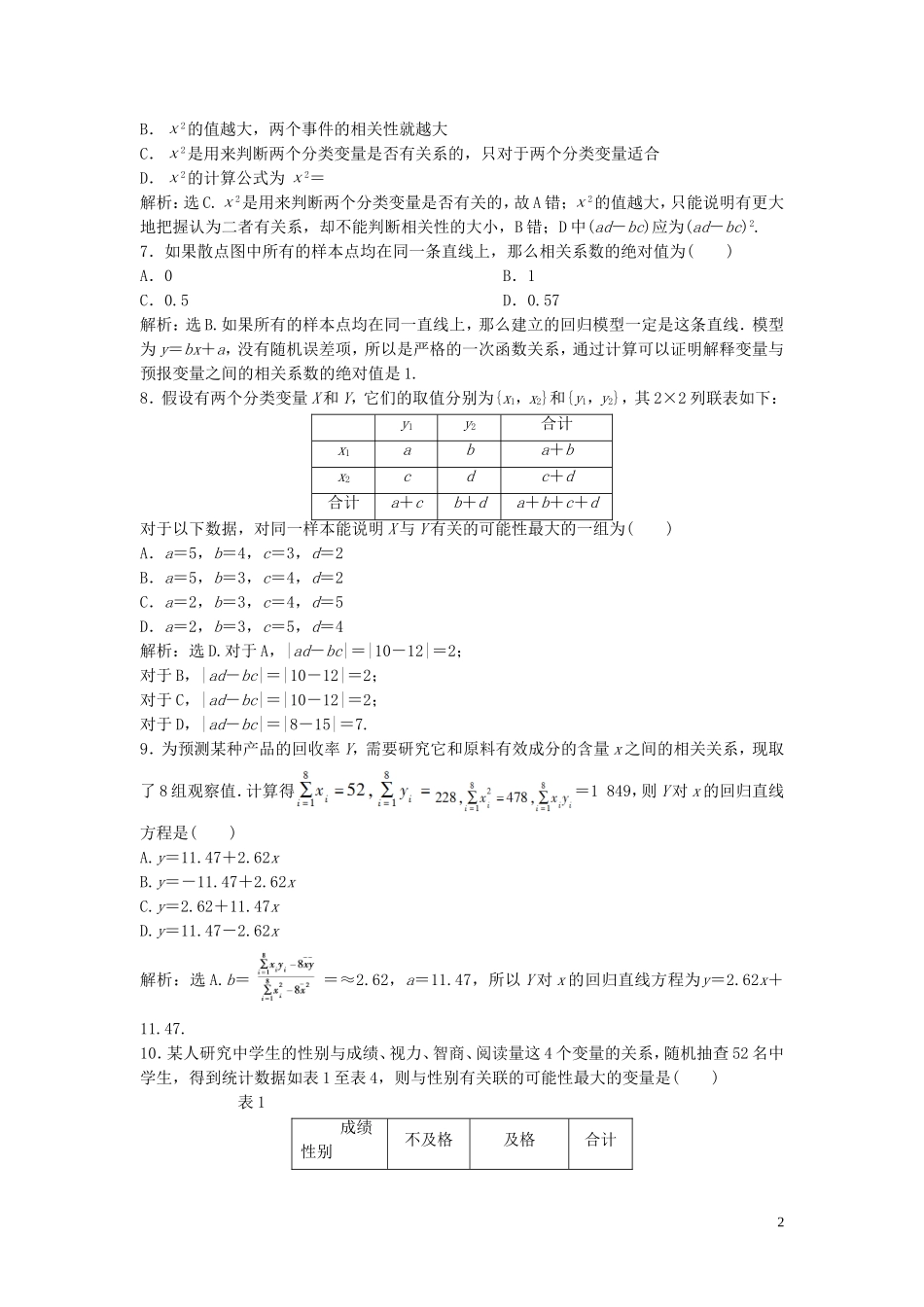 高中数学 第3章 统计案例章末综合检测（三） 新人教B版选修2-3-新人教B版高二选修2-3数学试题_第2页