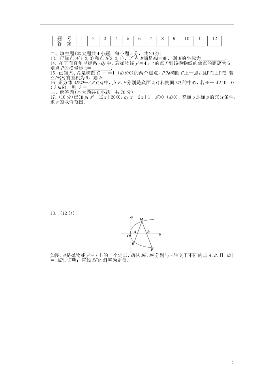 高中数学 模块综合检测(C) 新人教A版选修2-1-新人教A版高二选修2-1数学试题_第2页