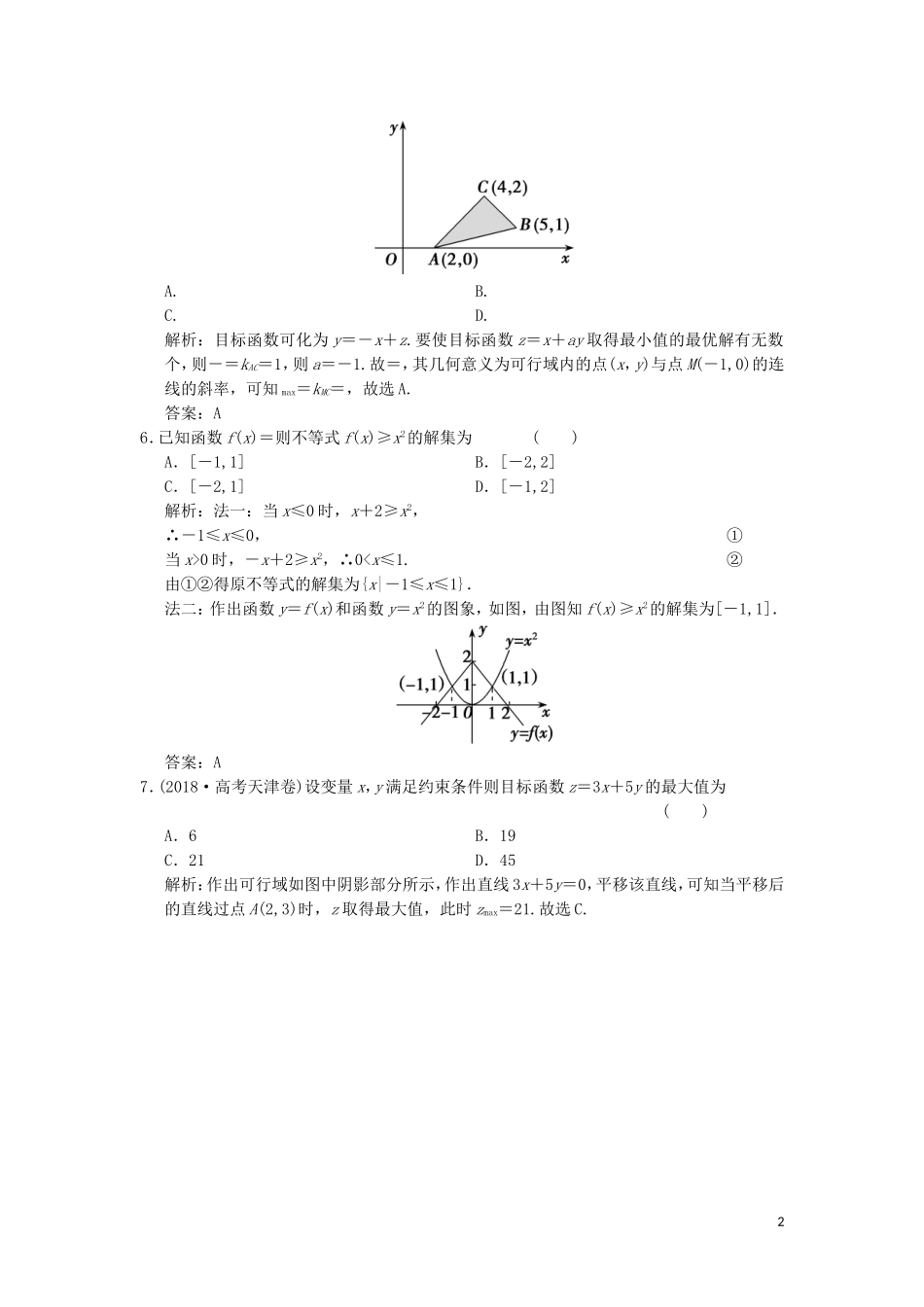 高考数学大二轮复习 专题1 集合与常用逻辑用语、不等式 第2讲 不等式增分强化练 文-人教版高三全册数学试题_第2页