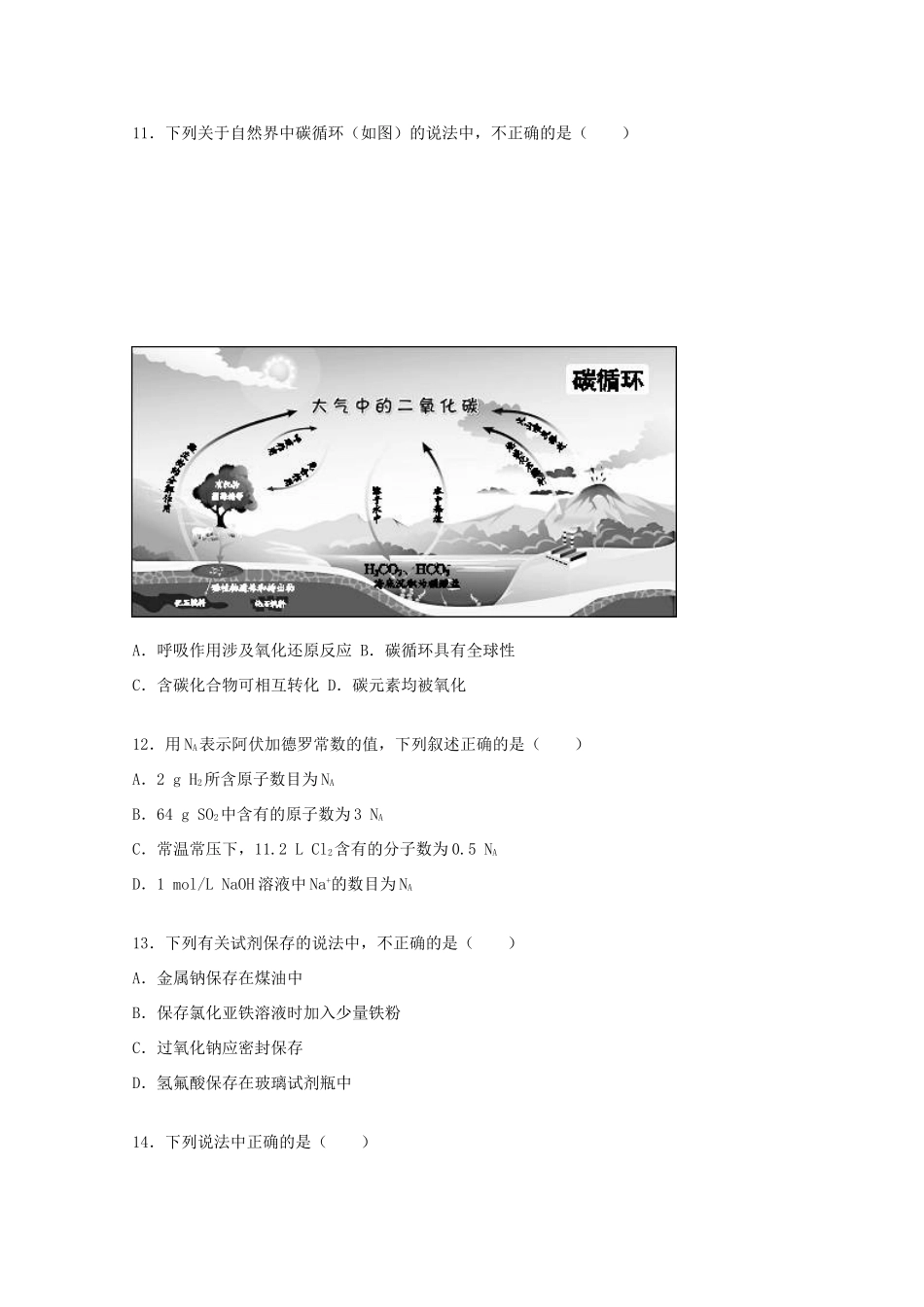 北京市西城区高一化学上学期期末试卷（含解析）-人教版高一全册化学试题_第3页