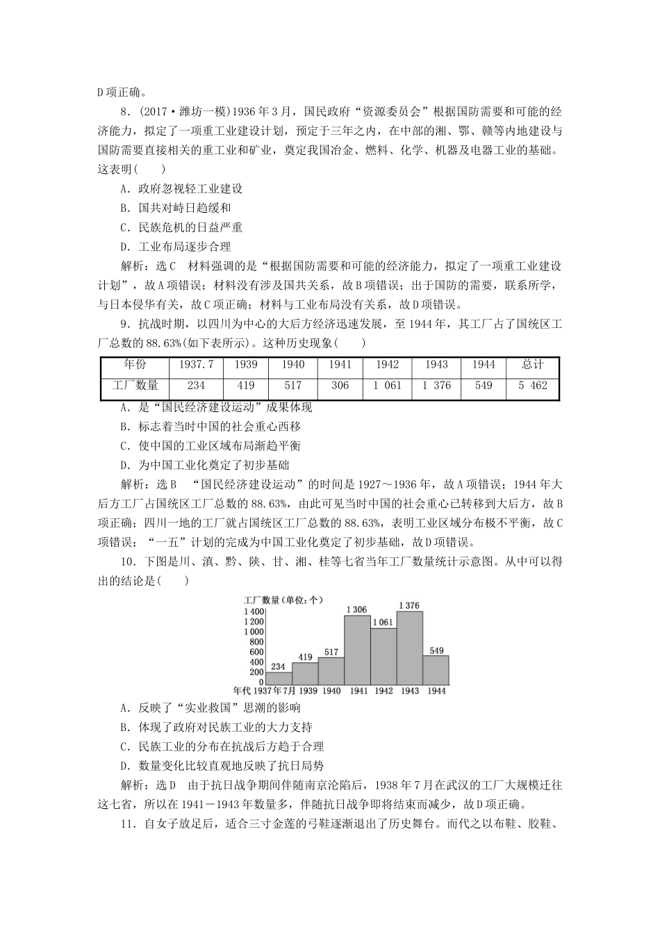 （通史版）高三历史一轮复习 第二编 中国近现代史 第一板块 第六单元 中国近代化道路的嬗变—民国前期 课时检测（十五）民族工业的曲折发展和近代社会生活变迁 新人教版-新人教版高三全册历史试题_第3页