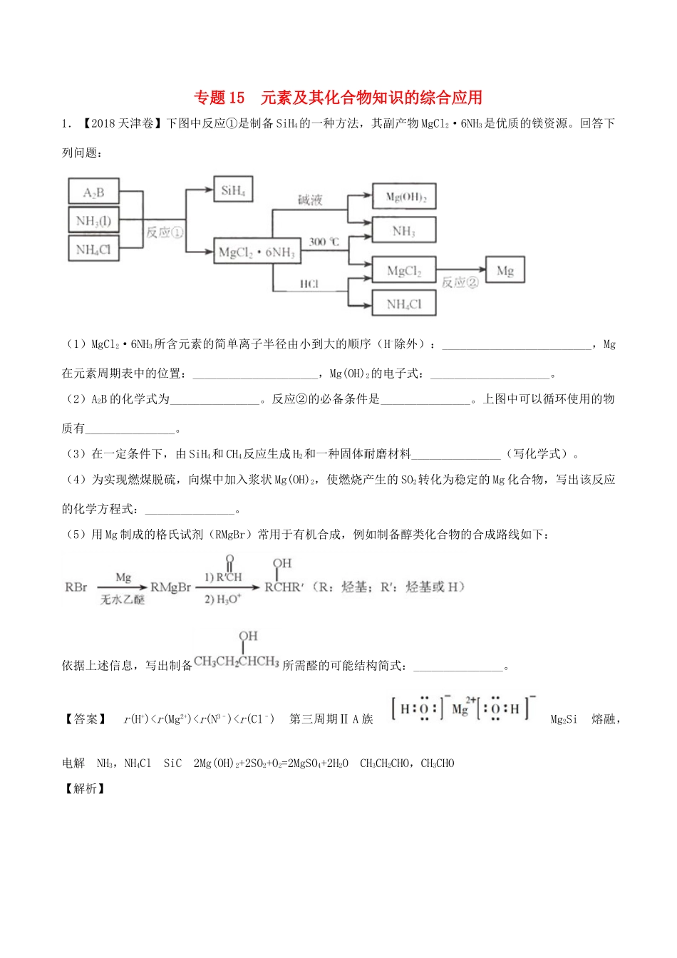 三年高考（-）高考化学试题分项版解析 专题15 元素及其化合物知识的综合应用（含解析）-人教版高三全册化学试题_第1页