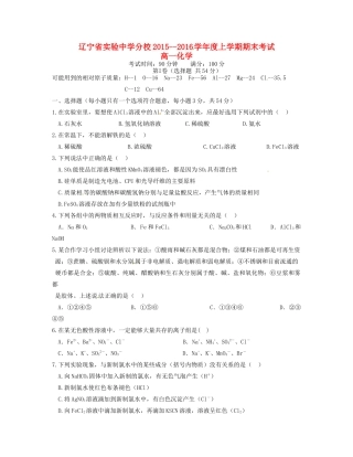 分校高一化学上学期期末考试试题-人教版高一全册化学试题