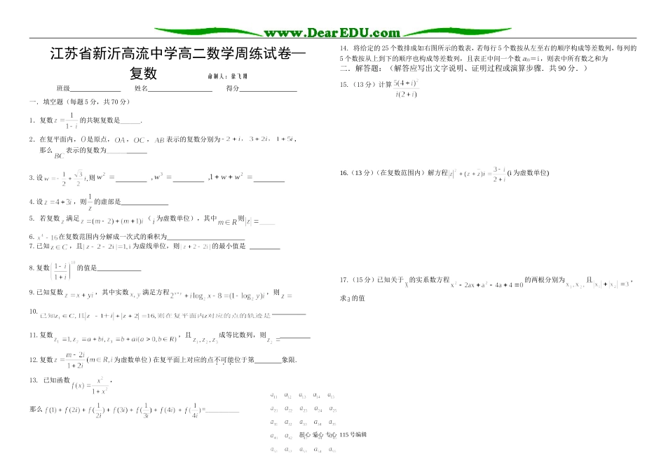 高二数学周练试卷—复数苏教版选修2-2_第1页