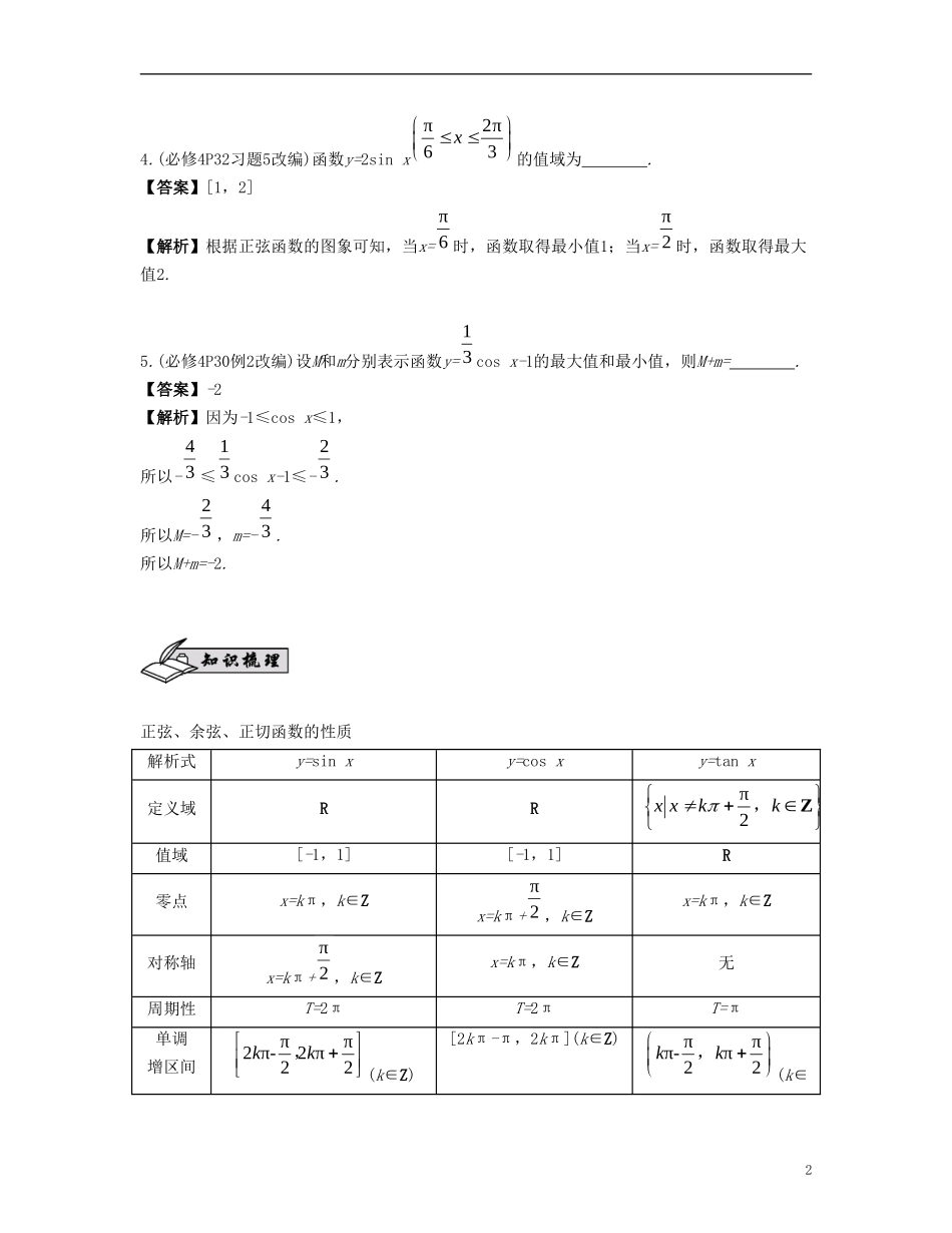 （江苏专用）高考数学大一轮复习 第四章 三角函数 第27课 三角函数的图象和性质 文-人教版高三全册数学试题_第2页