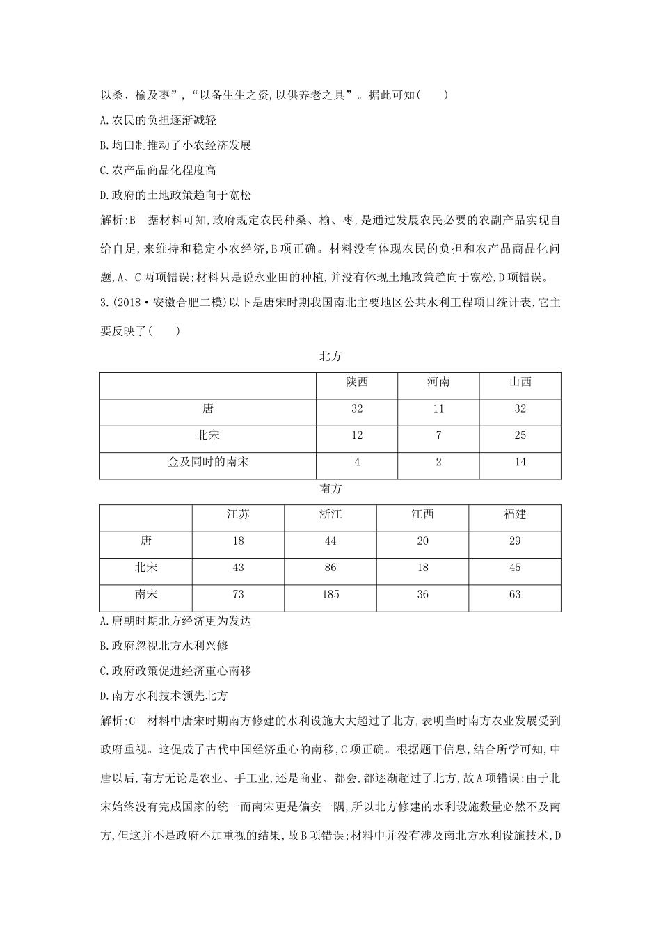 （山东专用）版高考历史一轮总复习 第17讲 农业的主要耕作方式、土地制度与手工业的发展巩固练（含解析）新人教版-新人教版高三全册历史试题_第2页