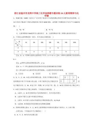 浙江省温州市龙湾中学高三化学 选择题专题训练16 元素周期律与化学 键