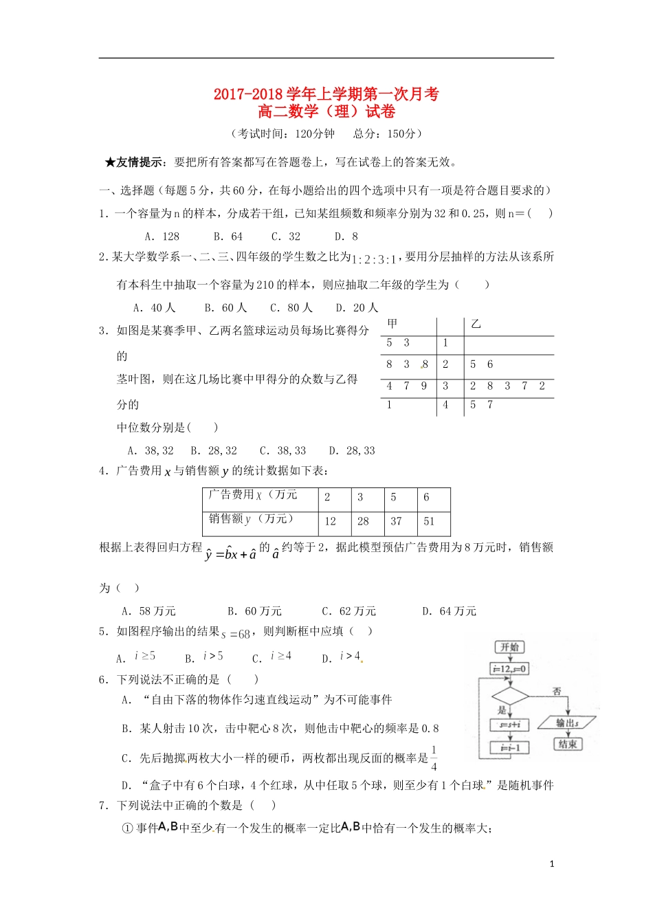 福建省龙海市高二数学上学期第一次月考试题 理-人教版高二全册数学试题_第1页