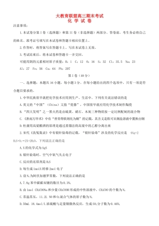 山东省大教育联盟高三化学期末考试试题-人教版高三全册化学试题