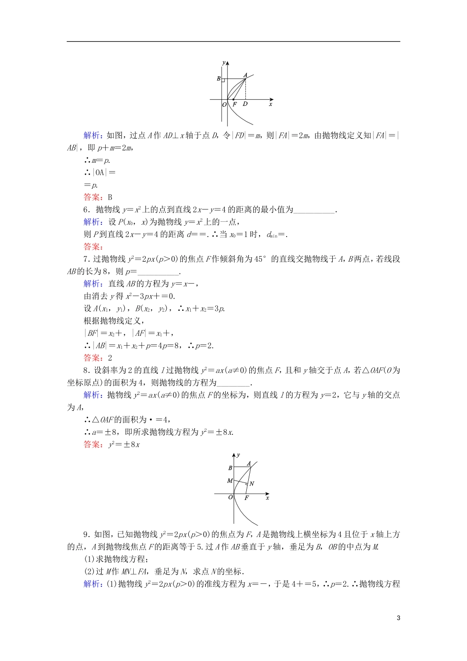 高中数学 第二章 圆锥曲线与方程 第13课时 抛物线的简单几何性质检测 新人教B版选修1-1-新人教B版高二选修1-1数学试题_第3页