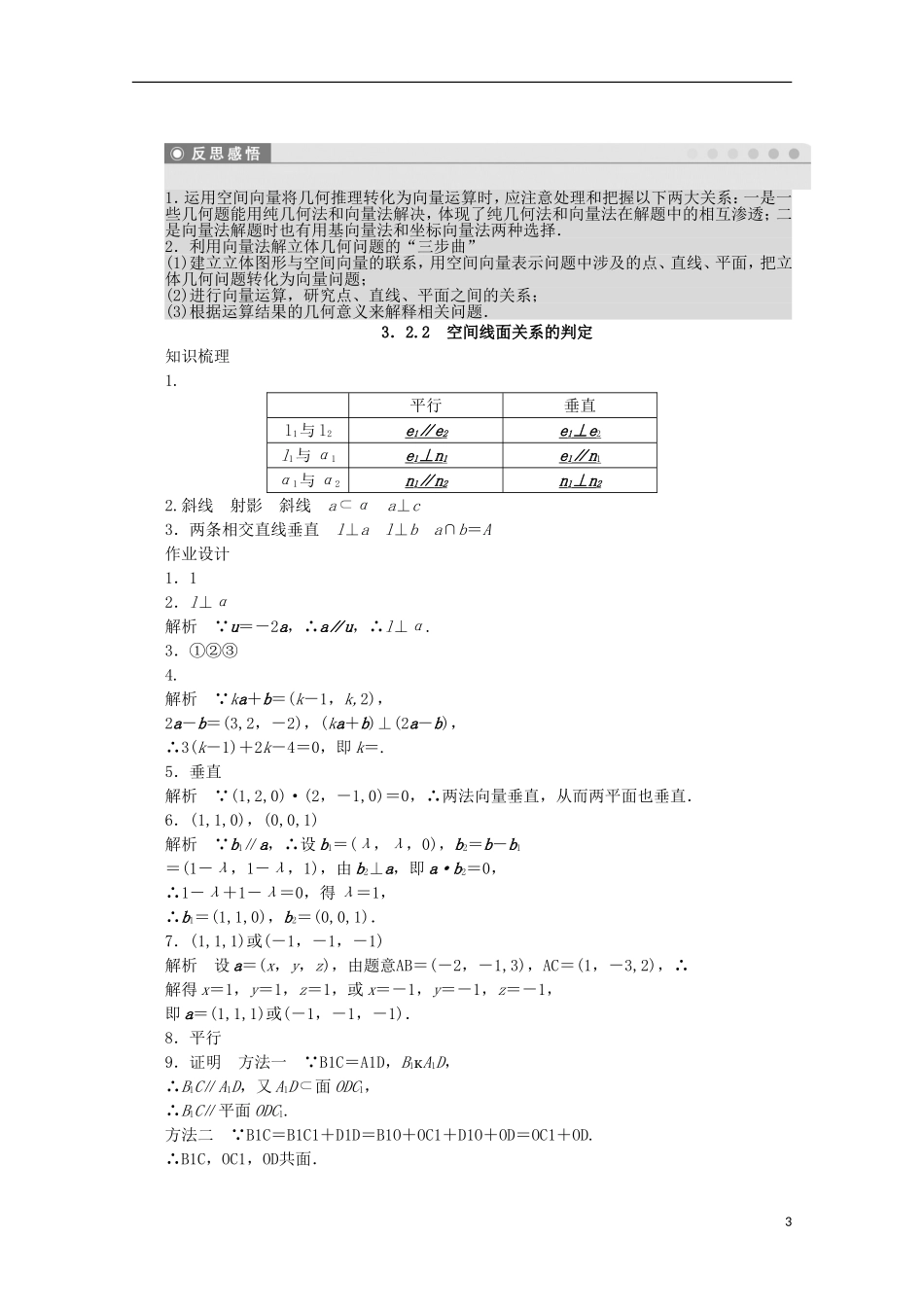 高中数学 第3章 空间向量与立体几何 2.2空间线面关系的判定 苏教版选修2-1-苏教版高二选修2-1数学试题_第3页