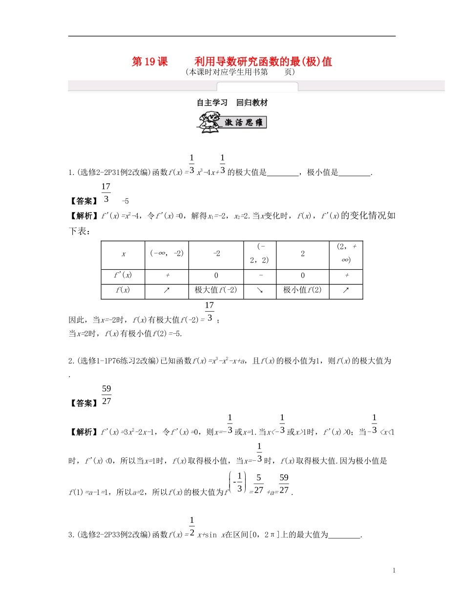 （江苏专用）高考数学大一轮复习 第三章 导数及其应用 第19课 利用导数研究函数的最(极)值 文-人教版高三全册数学试题_第1页