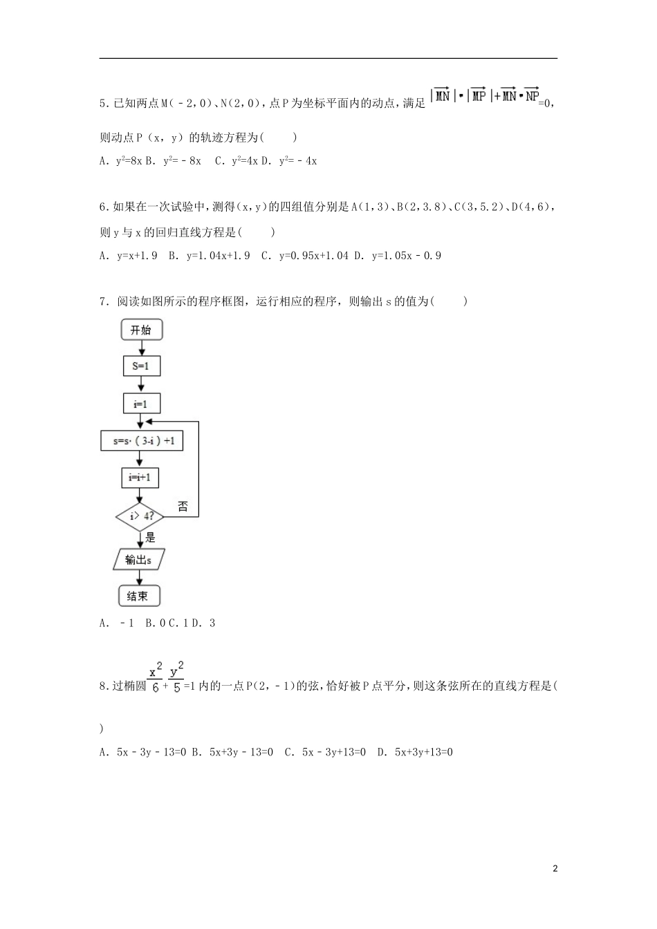 福建省三明一中实验班高二数学上学期第一次月考试卷 理（含解析）-人教版高二全册数学试题_第2页