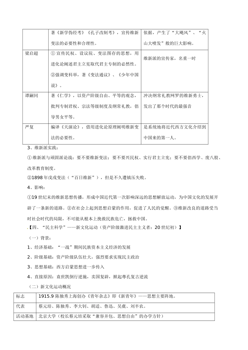 广东省佛山市三水区实验中学高中历史 第五单元 近现代中国的先进思想知识点归纳_第3页