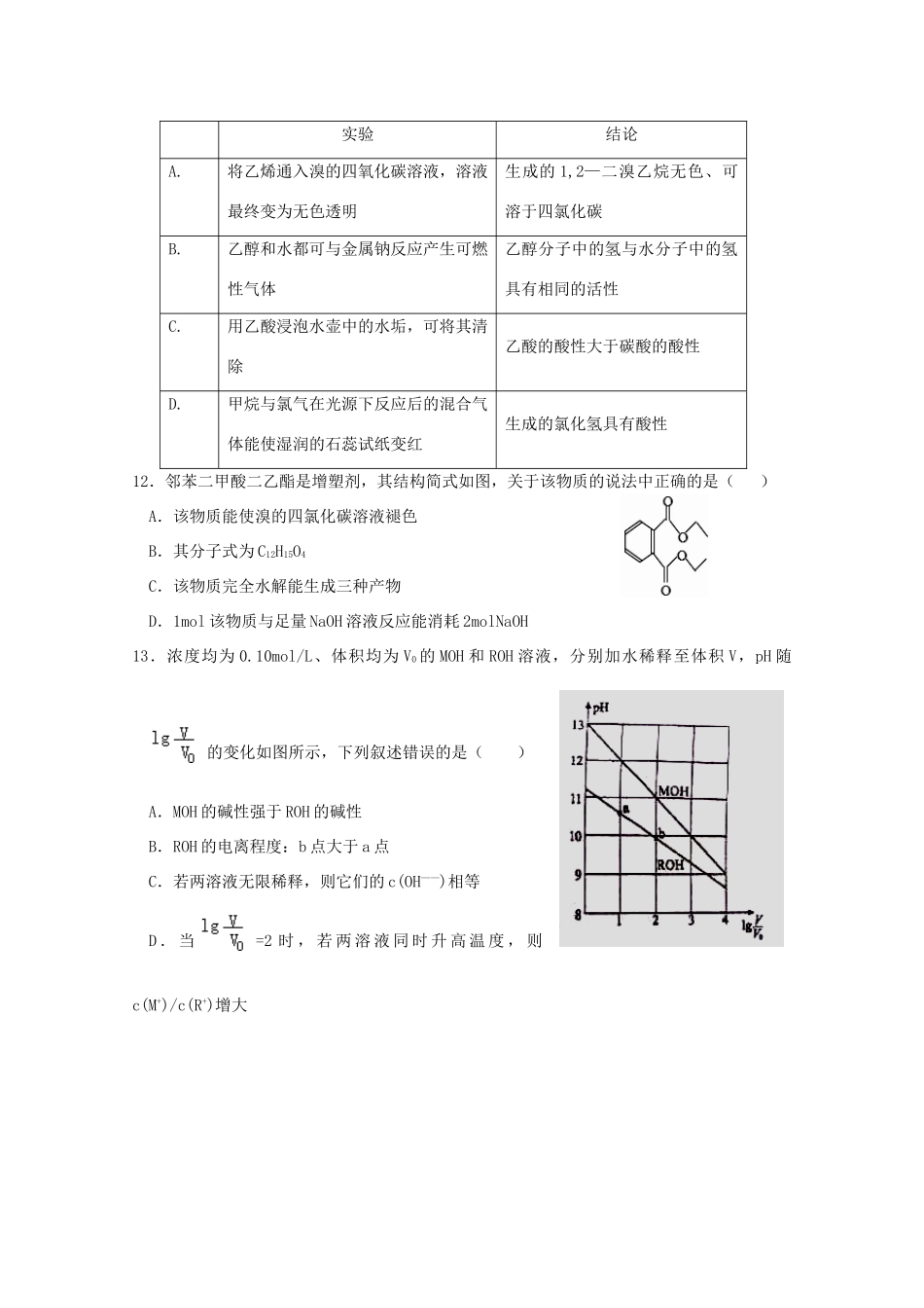 云南省玉溪市高三化学上学期第一次月考试题-人教版高三全册化学试题_第2页