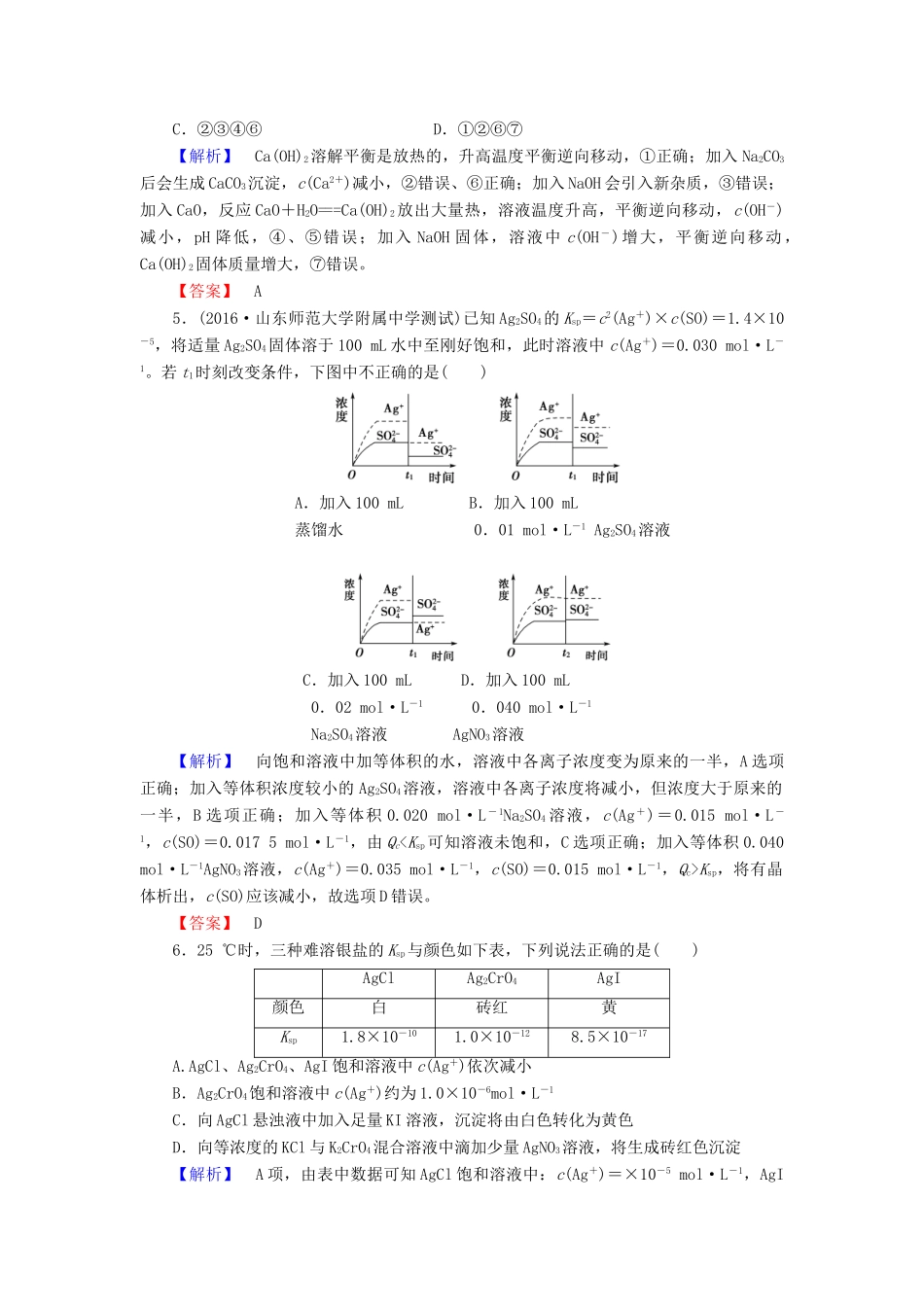 新新高考化学一轮复习 分层限时跟踪练28 第8章 水溶液中的离子平衡 第4节 难溶电解质的溶解平衡-人教版高三全册化学试题_第2页