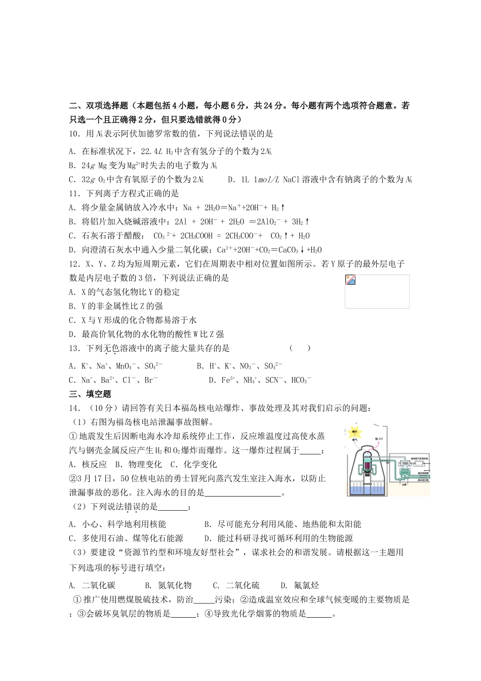 高一化学竞赛模拟试卷5-人教版高一全册化学试题_第2页