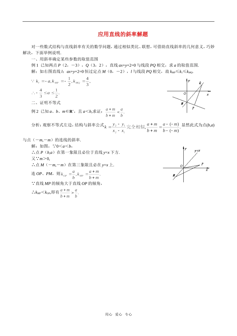 高二数学 上学期应用直线的斜率解题例题解析_第1页