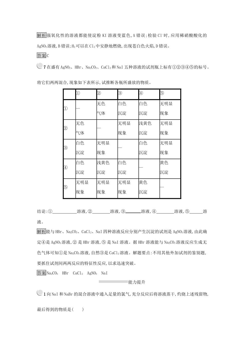高中化学 第四章 非金属及其化合物 4.2.2 氯离子的检验和卤族元素练习 新人教版必修1-新人教版高一必修1化学试题_第3页
