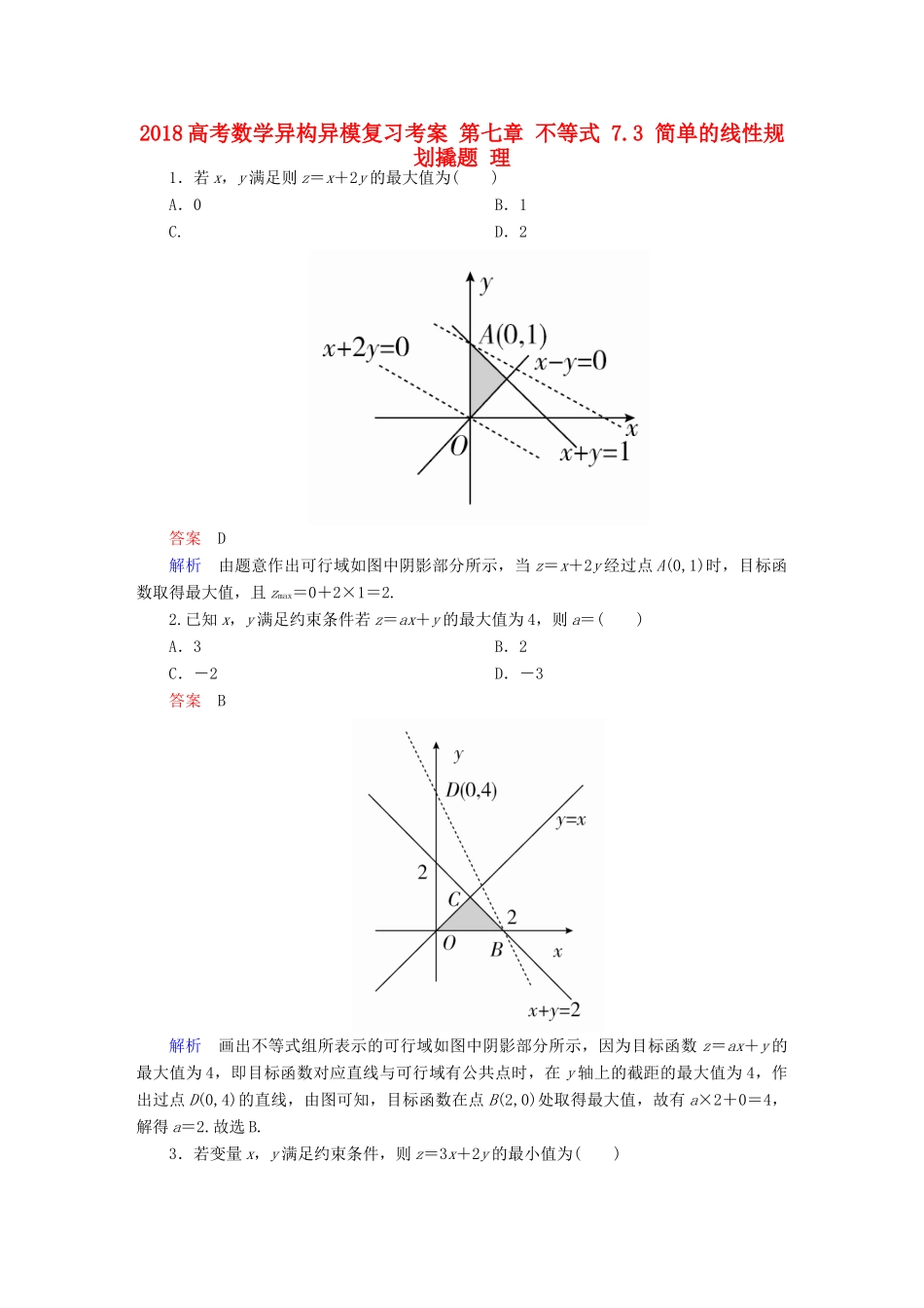 高考数学异构异模复习 第七章 不等式 7.3 简单的线性规划撬题 理-人教版高三全册数学试题_第1页