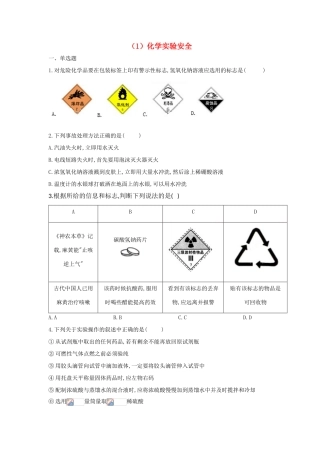 高一化学 寒假作业（1）化学实验安全 新人教版-新人教版高一全册化学试题