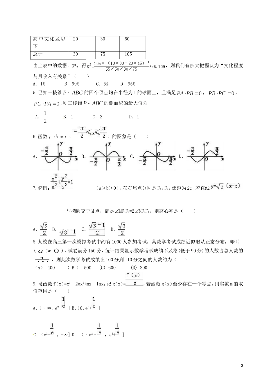 高二数学上学期第五次月考试题（理科实验班）-人教版高二全册数学试题_第2页