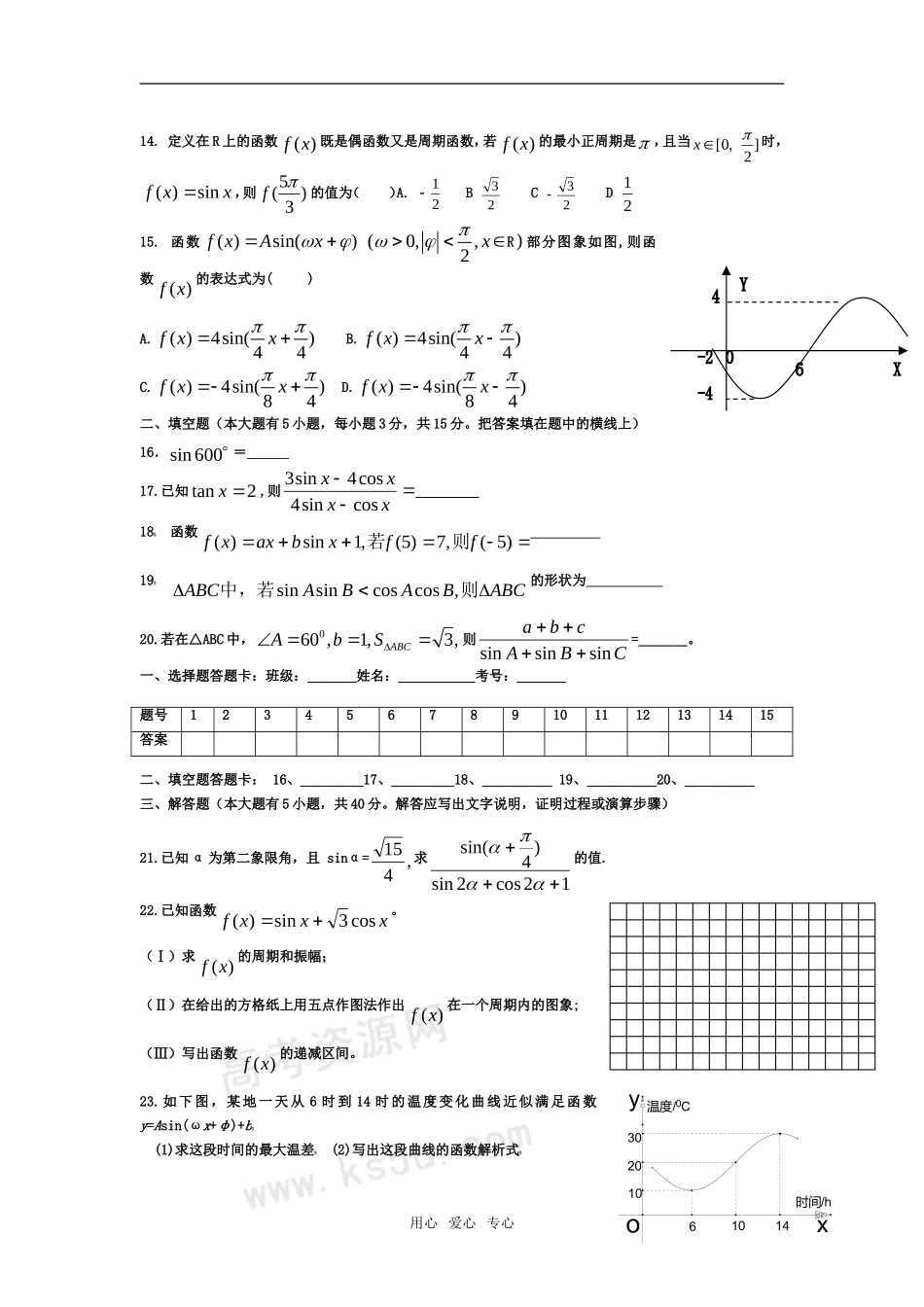 高二数学会考题三角函数学业水平试题 新人教版_第2页