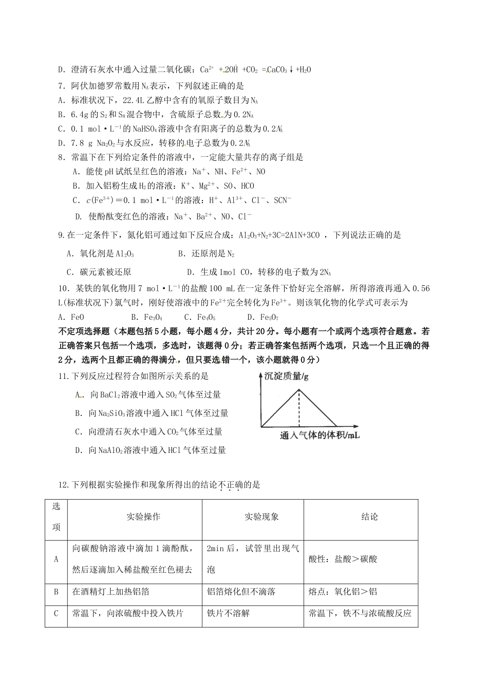 高一化学12月阶段性检测试题-人教版高一全册化学试题_第2页