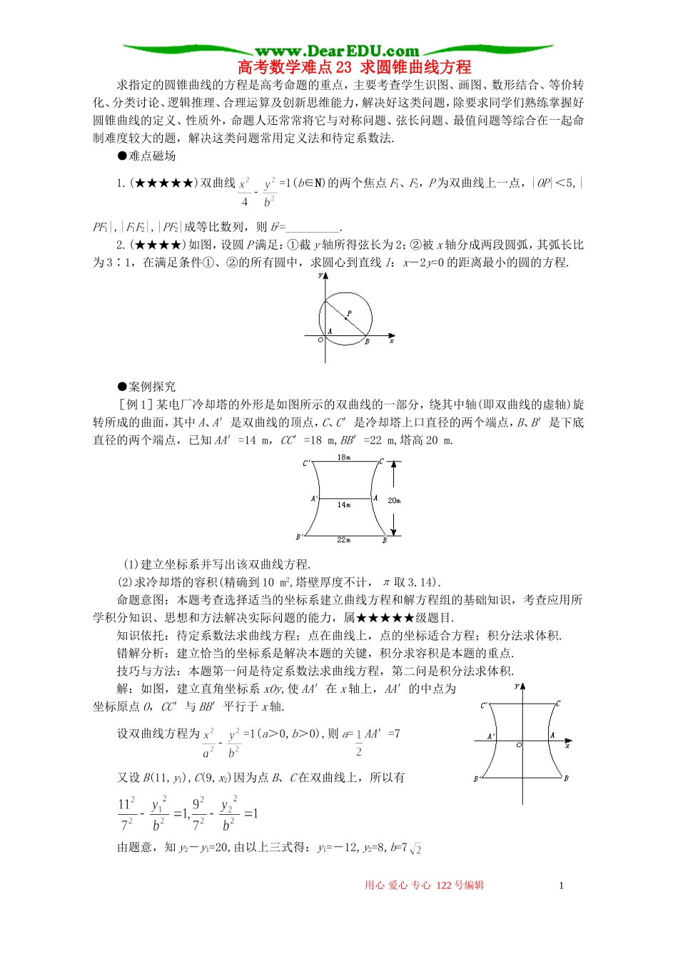 高考数学难点23 求圆锥曲线方程_第1页