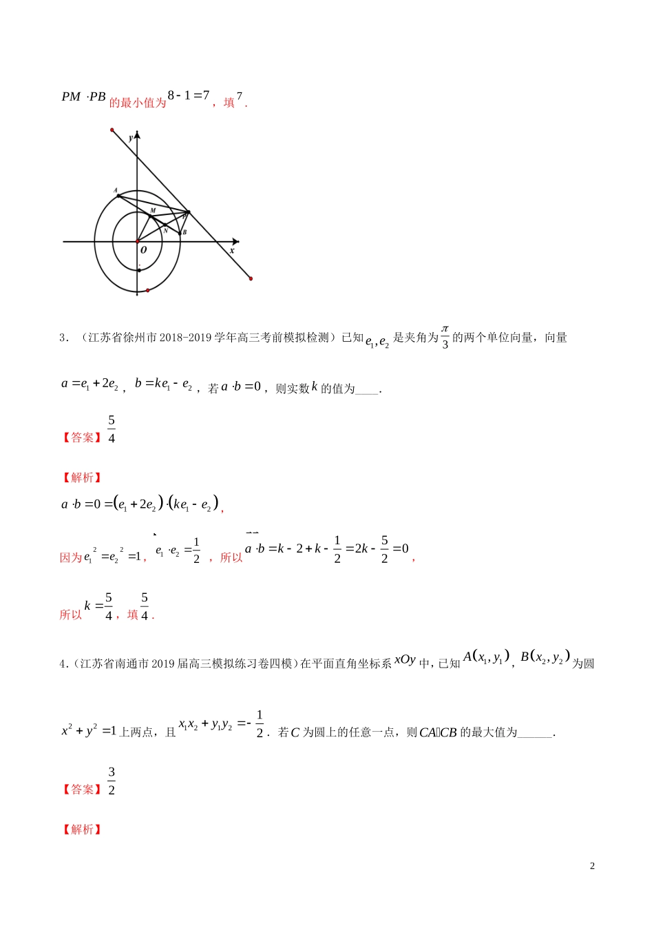 （江苏专用）高考数学一轮复习 考点25 平面向量的数量积与平面向量应用举例必刷题（含解析）-人教版高三全册数学试题_第2页